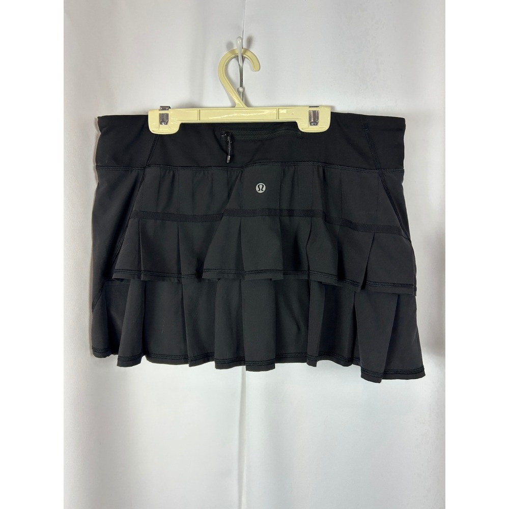 Lululemon Pace Setter Skirt Black Pleated Tiered Athletic Tennis Running Size 10
